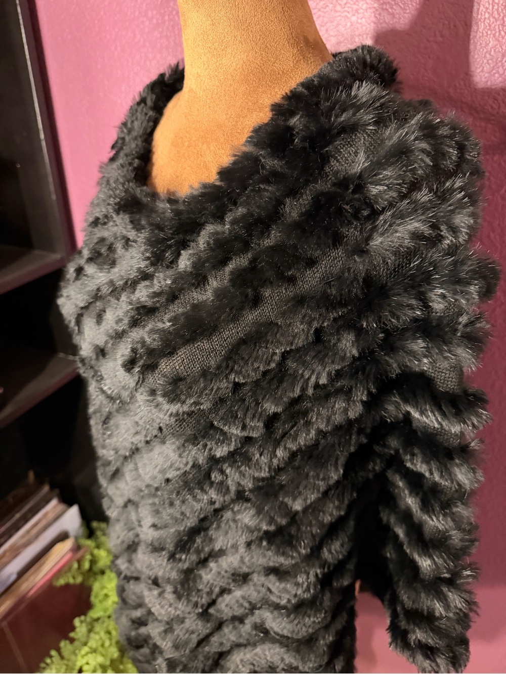 Black Faux fur Poncho- Lux